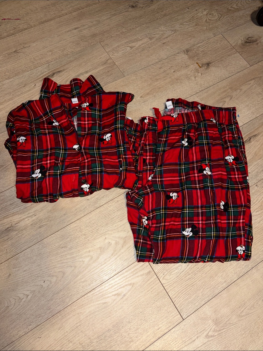 Old Navy Red Plaid Mickey Mouse Pajama Set